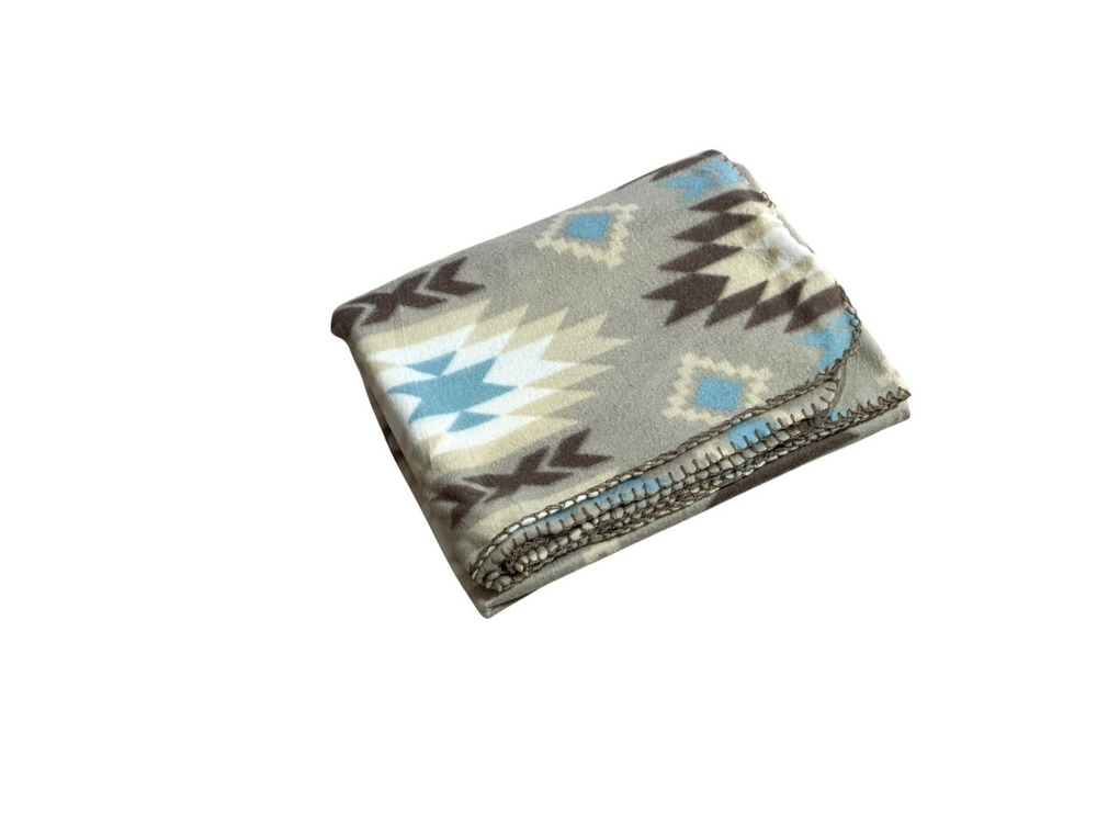 Southwestern Print Throw Blanket Tan Brown Blue Accent Quilt Cover Fleece